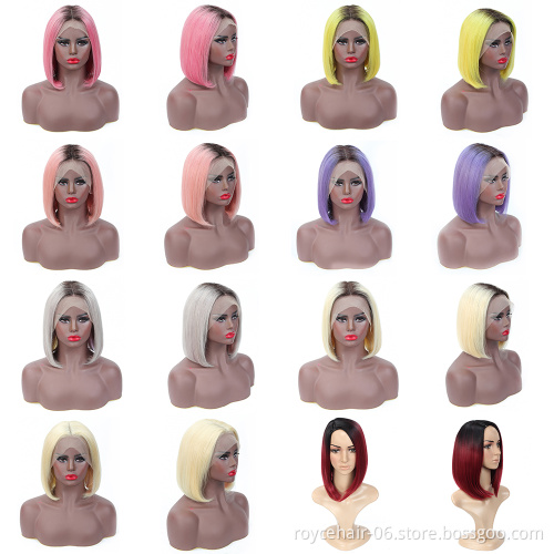 Wholesale Mongolian Unprocessed Virgin Cuticle Aligned Human Hair Body Wave Curly Lace Frontal Short Bob Wig for Black Women